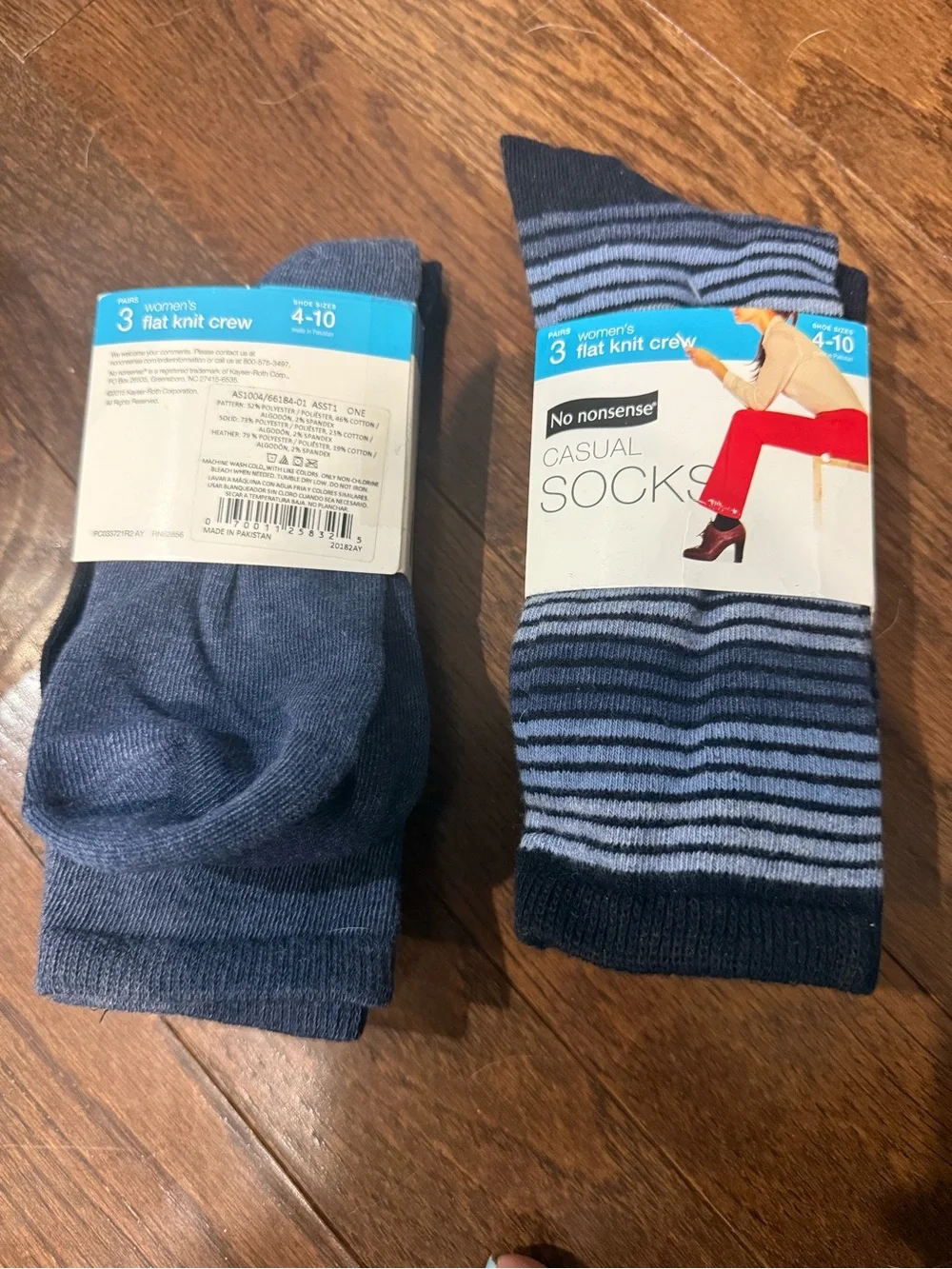 No Nonsense Women's Navy & Light Blue Striped Crew Socks - 3 Pack